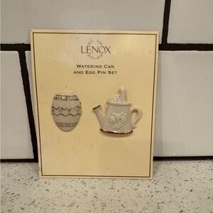 Vintage Lenox 24K Gold Watering Can & Egg Pin Set NIP